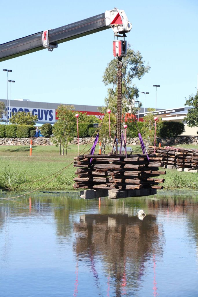 Crane with fish hotel in Mackay.