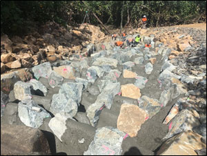 CS Environmental suitably qualified fish passage biologists overseeing and concreting the fishway in place using fibre-reinforced concrete.