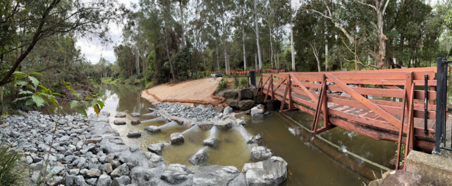 Rock fishladder also known as a fishway constructed by CS Environmental to restore fish passage for Gold Coast Council and OzFish 
